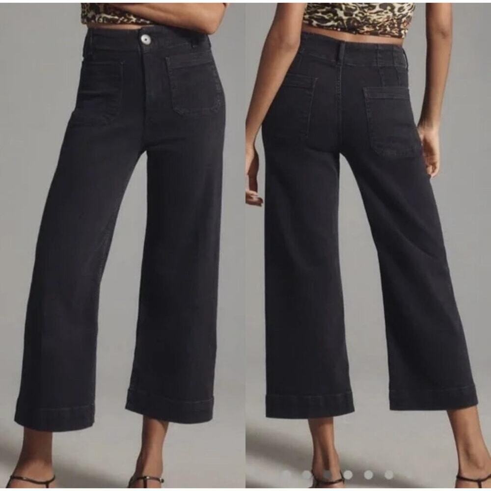 Pilcro The Day Tripper Jeans Womens 31 Black High Rise Wide Leg Crop Denim